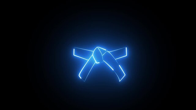 glowing neon karate belt icon isolated on black background. animation icon of a Rank Belt, symbolizing martial arts achievement, discipline,4k video