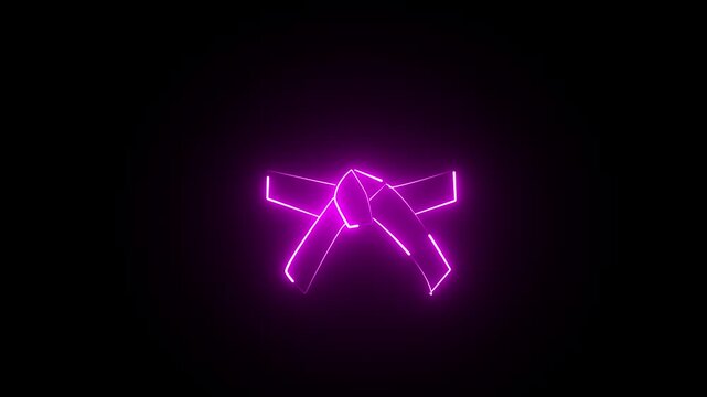 glowing neon karate belt icon isolated on black background. animation icon of a Rank Belt, symbolizing martial arts achievement, discipline,4k video
