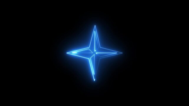 glowing neon line star loading icon isolated neon.Animation neon compass icon on black backgroundneon lights line star background. 4k animation.