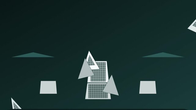 Abstract Geometric Shapes Assembling Into a Rocket Structure
