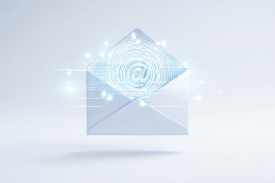 Digital email envelope with at symbol and light streaks