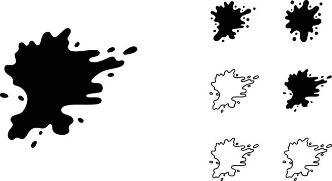 Detailed liquid splash and splatter outline set for creative artistic compositions in eps.