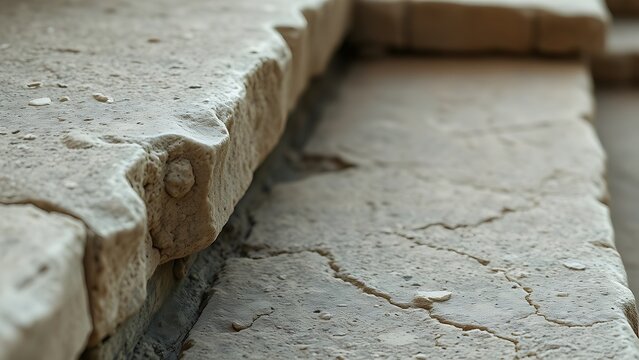 Close-up of an ancient stone step worn smooth by centuries of footsteps.