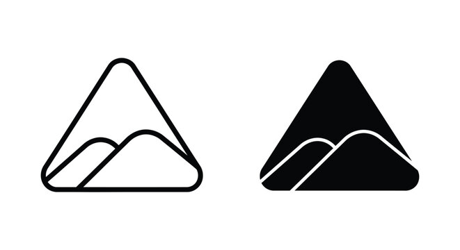 Mountain peak inside triangle frame icon set for adventure travel and outdoor brand identity