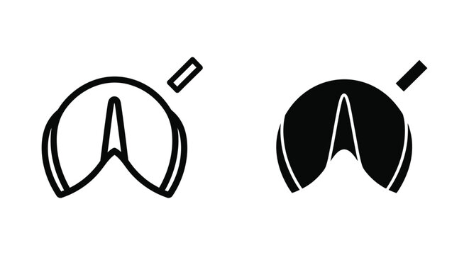 Fortune cookie vector illustration in outline and solid black styles representing luck or prediction