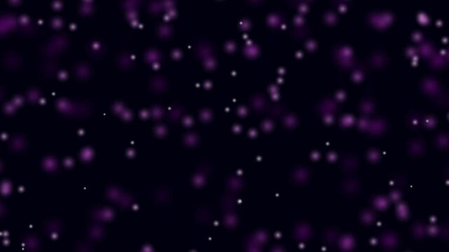 Shimmering magic dust and glowing purple particles loop animation for visual effects. Purple glowing particles seamless loop animation with starry sky and magic dust overlay.