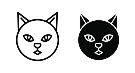 Fototapeta premium Cat face icon symbol outline and solid silhouette vector graphic illustration