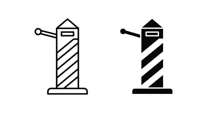 Lighthouse signal icon set showing nautical navigation tower in minimalist black and white line art and solid glyph styles for maritime safety and coastal warning systems design projects