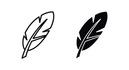Obraz premium Feather quill pen outline and solid black silhouette vector graphics for writing and creativity