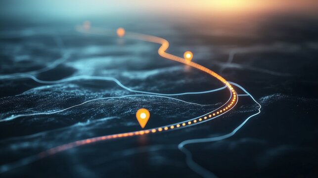 Path with checkpoints shows steps in a business roadmap for customer journey or project milestones