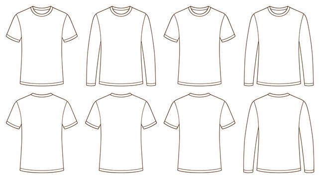Set of eight blank tshirt templates for fashion design mockup apparel wear.