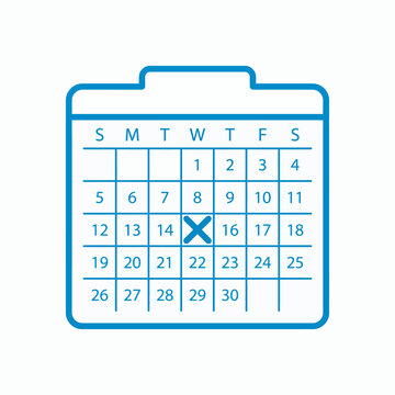 Minimalist Blue Outline Calendar Icon with Crossed Date for Cancellation Rescheduling or Finalized Deadline Representation