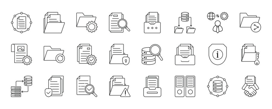 Document Management icon. File Organization, Document Storage, File Management, Document Retrieval, Record Keeping, Data Storage and Information Management