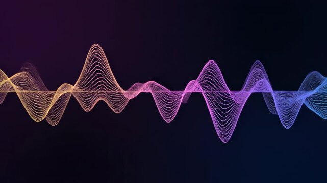 A vibrant, flowing abstract illustration with waveforms in neon hues