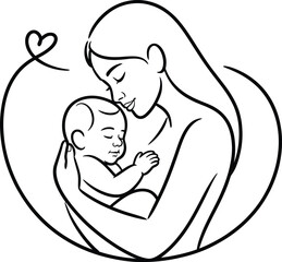 Obraz premium Black line drawing of a mother and child’s faces.