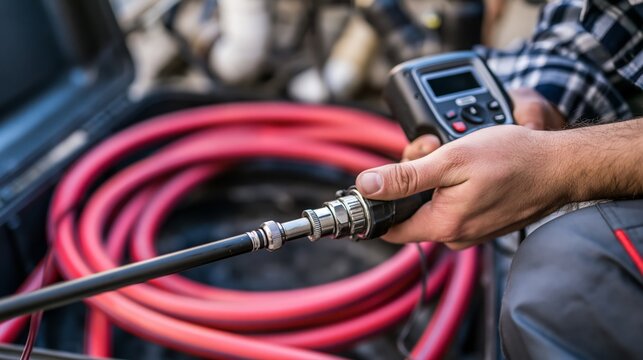 A plumbing sewer camera line inspection service. Concept of borescope.