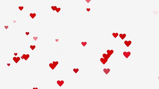 Love explosion overlay Valentines day hearts icon falling animation, Valentines day hearts icon falling animation on white screen background.
 Love Heart Icon Floating Up in Black background.