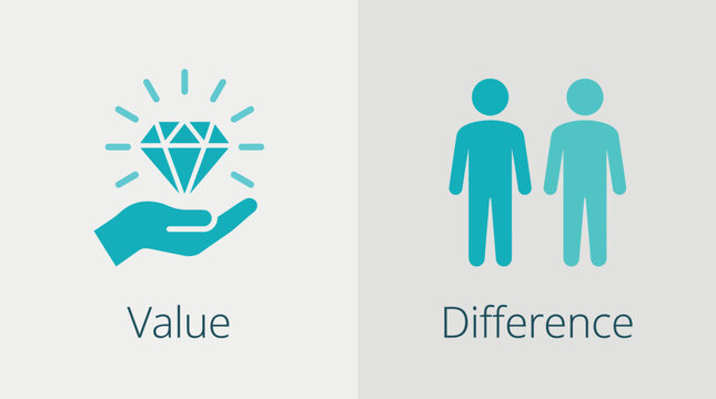 Vector graphic illustration of Business icons of value and difference Vector