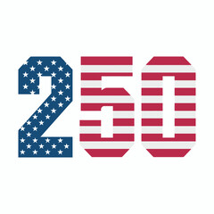 Obraz premium Bold Stencil Style Number 250 with American Flag Elements for United States 250th Independence Day and Semiquincentennial Branding