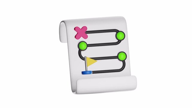 3d ux icon motion simplified map or plan on rolledup scroll suitable for travel brochures, educational materials, presentations, and historical documentation projects.