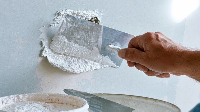 A drywall patching and plastering home repair.