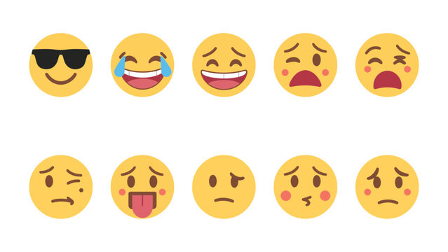 Diverse Emoji Expressions: A vibrant array of emojis showcasing a wide spectrum of emotions, from joy and laughter to sadness and frustration. Each emoji is crafted with detail.