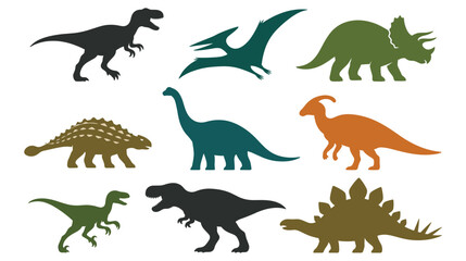 Collection of colorful dinosaur silhouettes on white background. © Amir