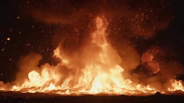 Massive inferno with intense flames and sparks creating a dangerous and destructive scene.