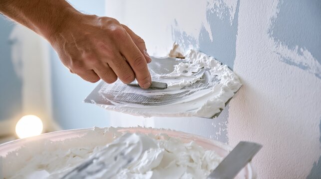 A drywall patching and plastering home repair.