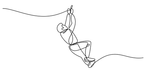 Person hanging on a rope drawn in a continuous single line style © JCS Graphic Design 