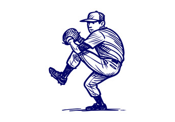 Fototapeta premium Baseball hand drawn simple sketch vector illustration