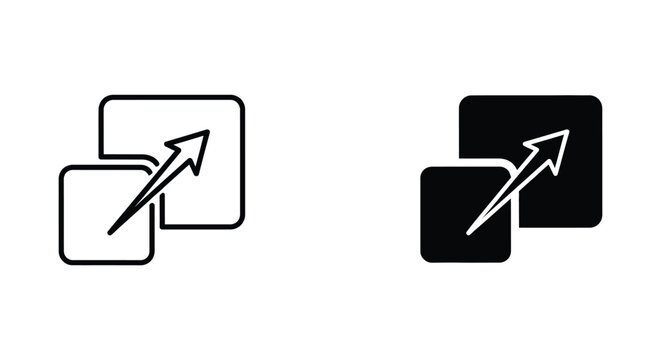 External link window icon set showing minimalist outline and solid black graphic design styles for web navigation and browser interface elements