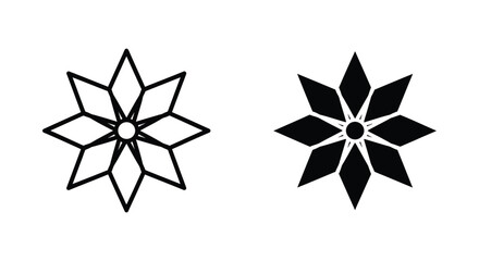 Obraz premium Eight-pointed geometric star flower symbol outline and solid fill vector illustration