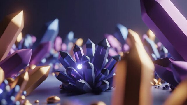 Mesmerizing Crystal Growth - A Symphony of Purple and Gold Gemstones.