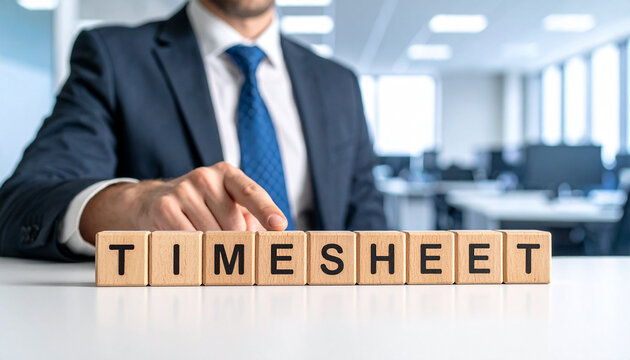 Timesheet - Geschäftsmann zeigt auf den Text "Timesheet"