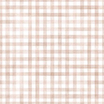 Seamless Gingham Check Pattern Beige Neutral Background Watercolor Texture Farmhouse Cottagecore Textile Design