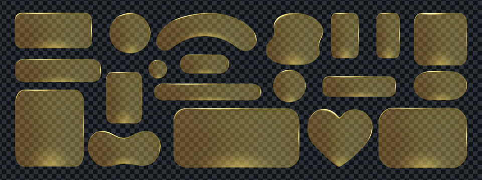 Frame button shape with gold glass text and 3d ui rectangle. Box web digital with progress png ux and orange cta light. Glass space frame with gold transparent bar and vector luxury futuristic.