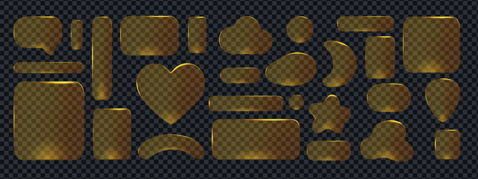 Glass box ui with frame gold rectangle and button 3d text. Shape light design with white game search and glow overlay liquid. Gold luxury glass with frame badge banner and circle hud space.