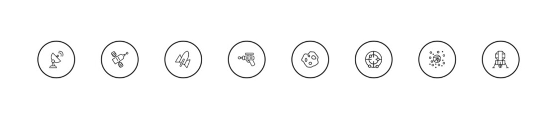 outline astronomy icons set - rocket start, space gun, asteroid. editable vector for web and mobile ui © IconArt