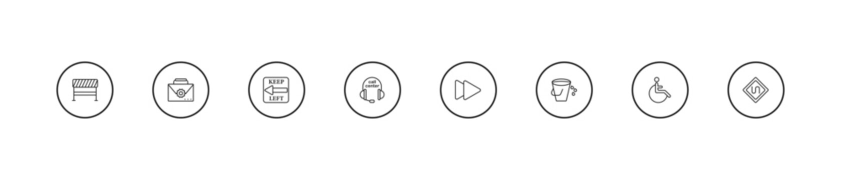 outline alert icons set - keep left, call center, ahead. editable vector for web and mobile ui