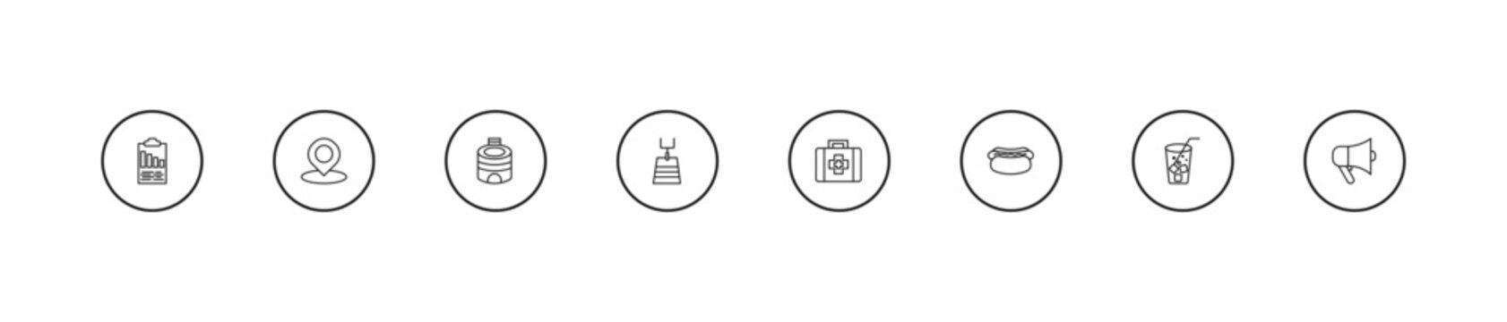 outline american football icons set - stadium cylinder, american football field, first aid kit. editable vector for web and mobile ui