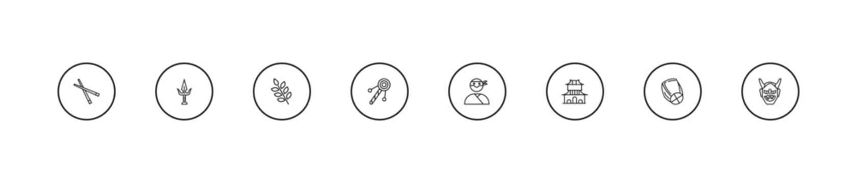 outline asian icons set - spike, bolang gu, ninja. editable vector for web and mobile ui