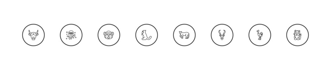 outline animals icons set - chimpanzee, sable, puma. editable vector for web and mobile ui © IconArt