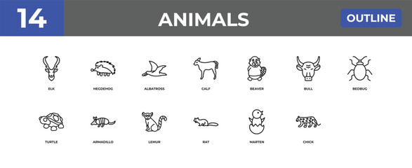 outline animals icons set - elk, hegdehog, chick. editable vector for web and mobile ui © IconArt