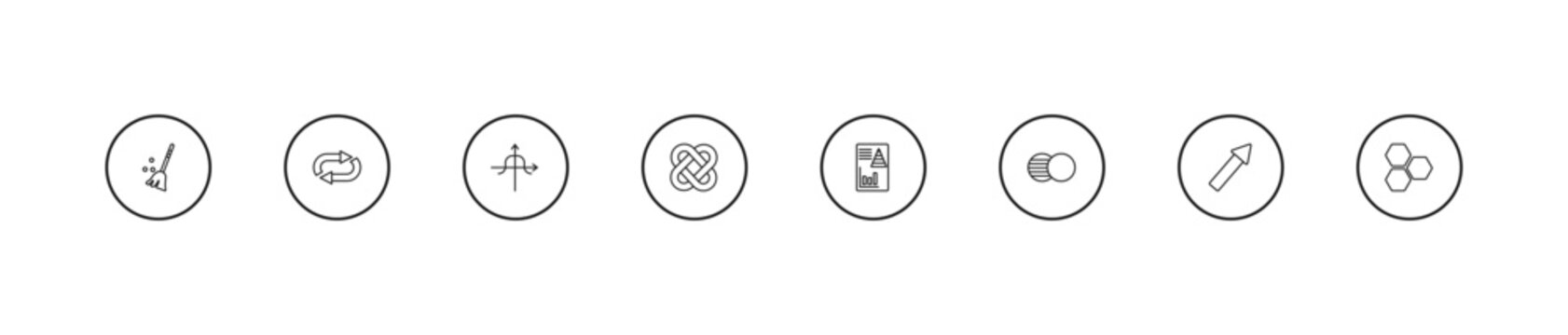 outline analytics icons set - tangent, interlocking, infographic. editable vector for web and mobile ui