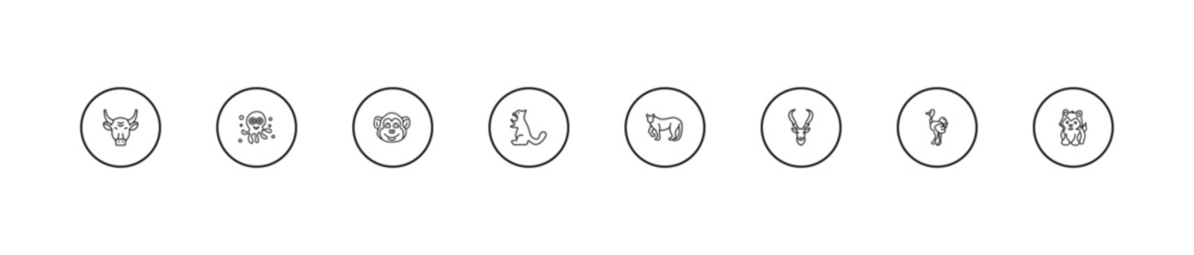 outline animals icons set - chimpanzee, sable, puma. editable vector for web and mobile ui