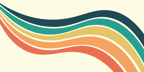 Obraz premium Abstract colorful 70s background vector. Vintage retro wallpaper with rainbow stripes and wavy lines. A 1970 color illustration suitable for posters, banners, decorative items and wall art.