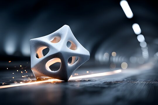 Printed titanium prototype placed on a dark surface futuristic hardware images illustrator
