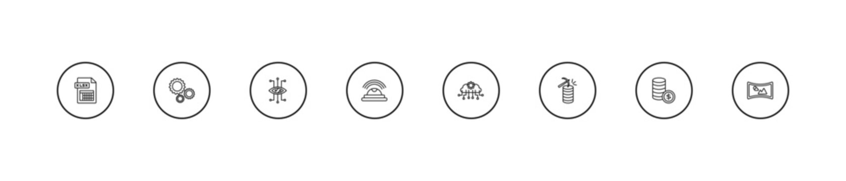 outline artificial intellegence icons set - smart lens, motion, cloud intelligence. editable vector for web and mobile ui