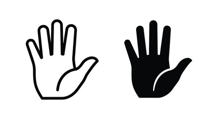 Obraz premium Open palm hand symbol for stopping and greeting in outline and solid black vector illustration